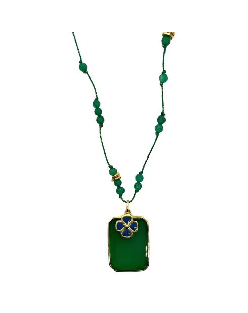 Collier mini Flower Power en plaqué Or & Onyx vert laqué vert
