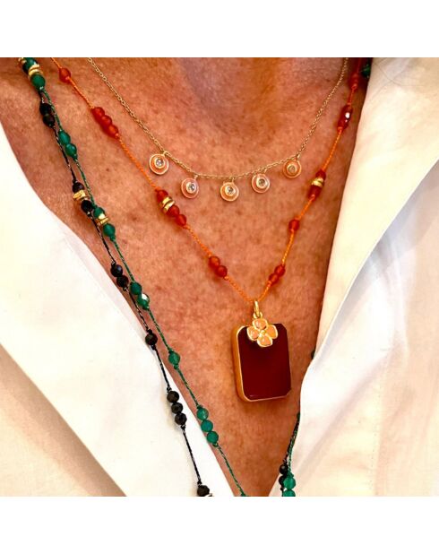 Collier mini Flower Power en plaqué Or & Quartz fumé laqué corail