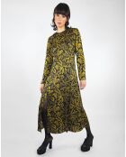 Robe Imane satinée imprimée jaune/noir