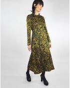 Robe Imane satinée imprimée jaune/noir