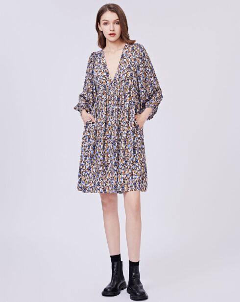 Robe Esmée satinée imprimée beige/bleu