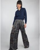 Pantalon Julia satiné imprimé bordeaux/bleu