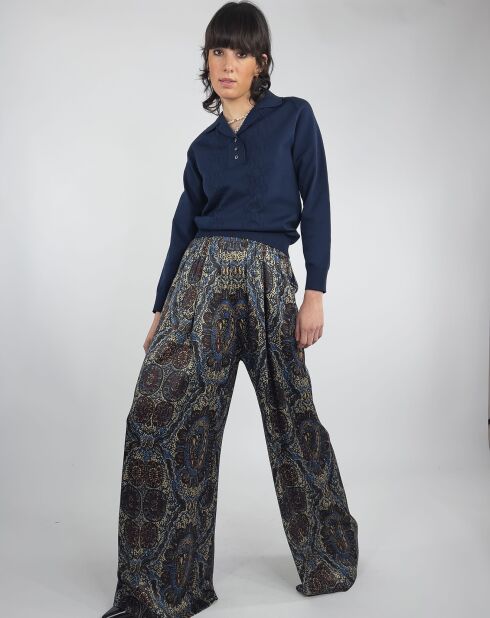 Pantalon Julia satiné imprimé bordeaux/bleu