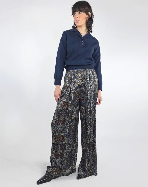 Pantalon Julia satiné imprimé bordeaux/bleu