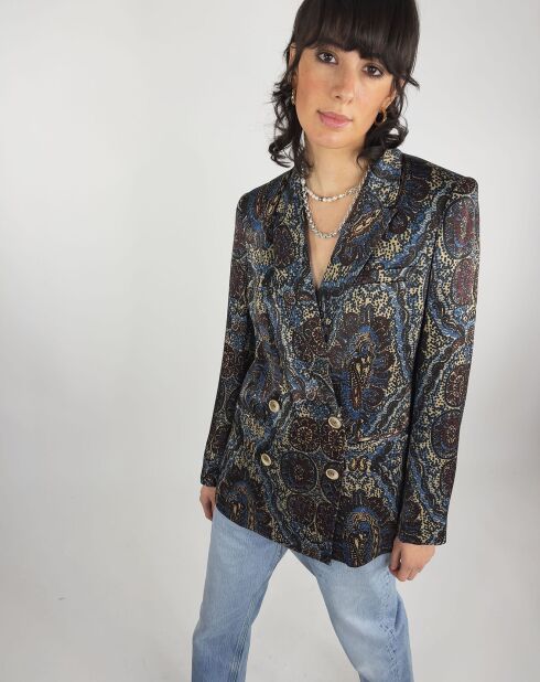 Veste Emma satinée imprimée bordeaux/bleu