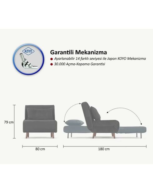 Fauteuil convertible Folde gris - 80x79x80 cm