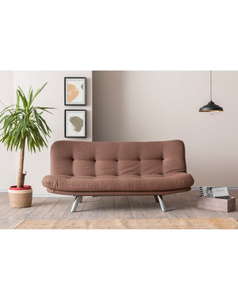 Canapé 3 places convertible Misa marron clair - 52x175x40 cm