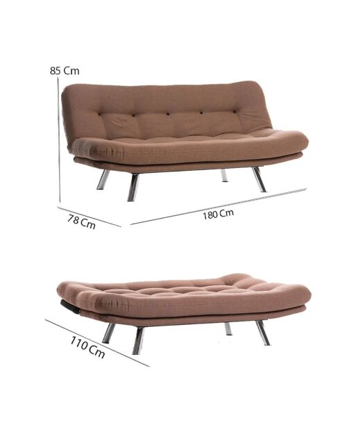 Canapé 3 places convertible Misa marron clair - 52x175x40 cm