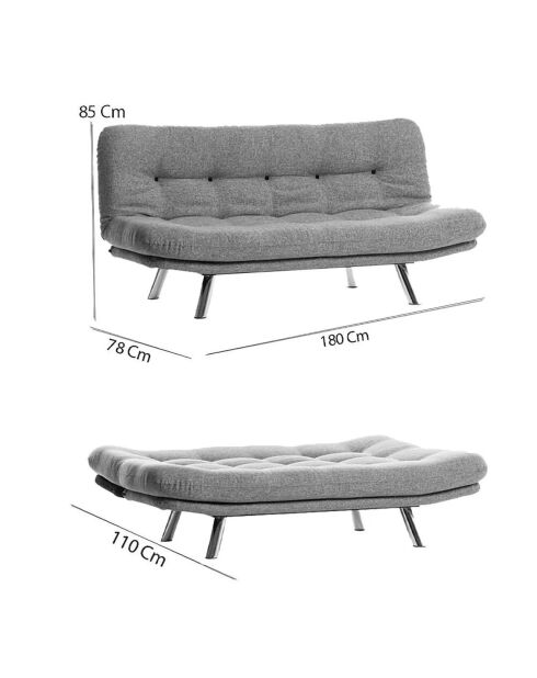 Canapé 3 places convertible Misa gris clair - 52x175x40 cm
