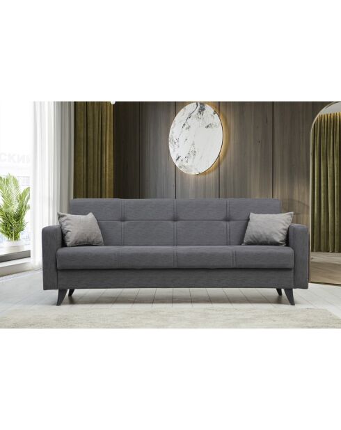 Canapé 3 places convertible Polya gris foncé - 205x86x75 cm