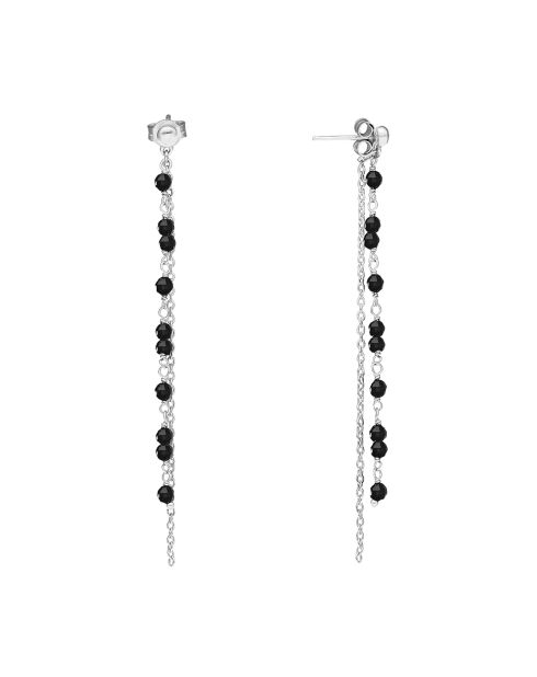Boucles d'oreilles en Argent rhodié, Spinelle noire & Perles naturelles