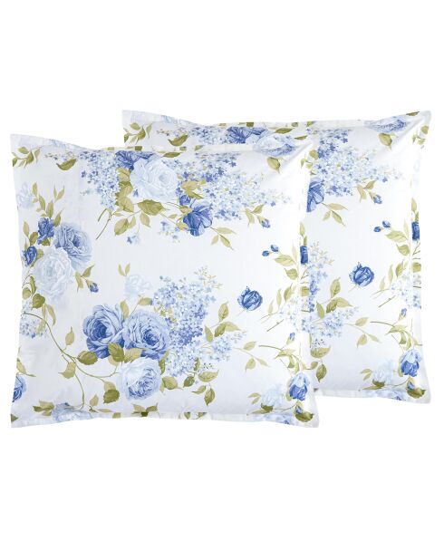 2 Taies d'oreiller percale de coton Giulietta bleues- - 63x63 cm