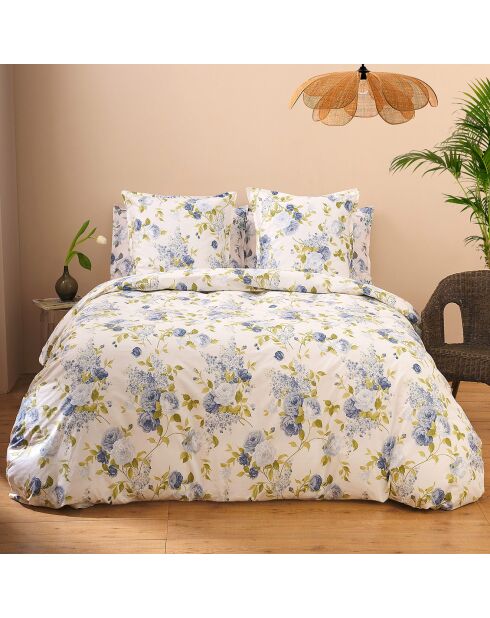 Parure housse de couette percale de coton Giulietta bleue