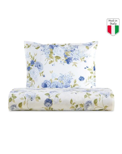Parure housse de couette percale de coton Giulietta bleue