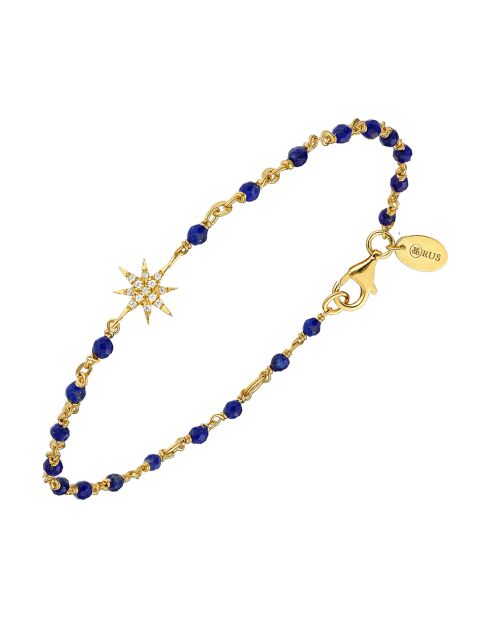 Bracelet en Argent doré, Lapis, Zircone & Perles naturelles