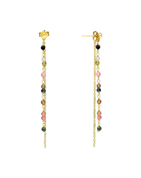 Boucles d'oreilles en Argent doré, Perles naturelles & Tourmaline