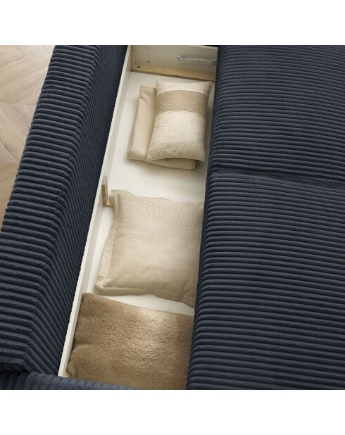 Canapé convertible coffre chelsea gros côtelé doux noir - 244x10x85 cm