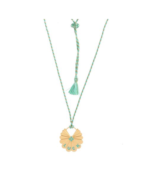 Pendentif Luck en plaqué Or gravé laqué menthe
