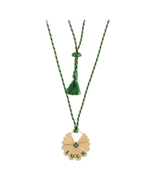 Pendentif Luck en plaqué Or gravé laqué sapin
