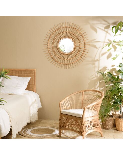 Miroir rond modèle soleil en rotin kally miel - D.100 cm