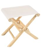 Tabouret pliant en branches de teck assise tissu will naturel - 50x37x45 cm