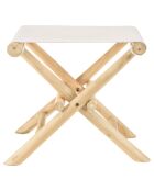 Tabouret pliant en branches de teck assise tissu will naturel - 50x37x45 cm