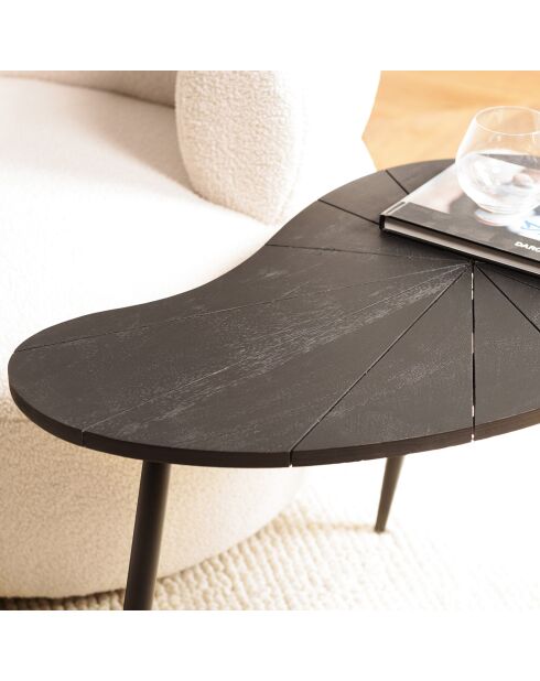 Table d'appoint ovoïde plateau texturé pieds fer james noir - 69x42x47 cm