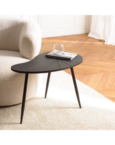 Table d'appoint ovoïde plateau texturé pieds fer james noir - 69x42x47 cm