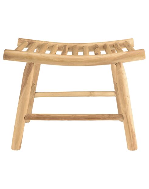 Tabouret en branches de teck assise ajourée will naturel - 60x45x46 cm