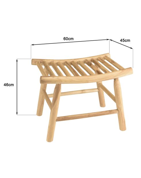 Tabouret en branches de teck assise ajourée will naturel - 60x45x46 cm