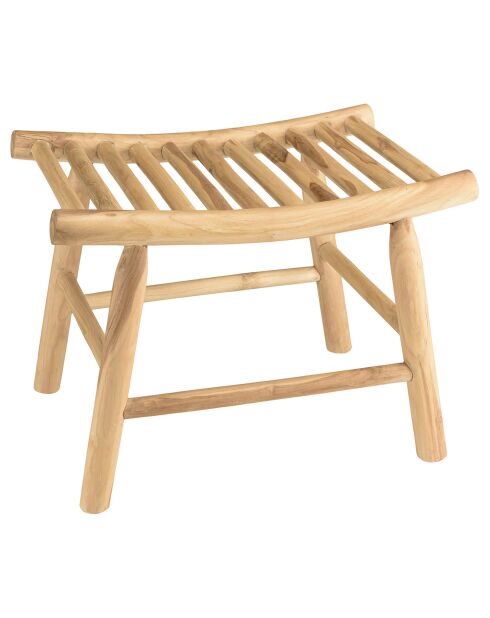 Tabouret en branches de teck assise ajourée will naturel - 60x45x46 cm