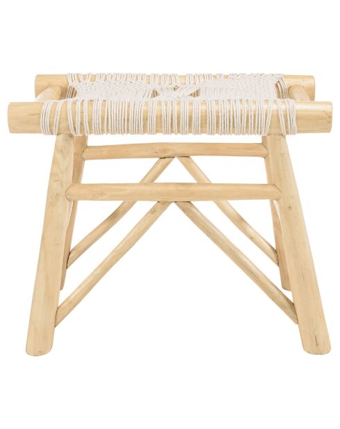 Tabouret en branches de teck assise en macramé will naturel - 55x35x46 cm