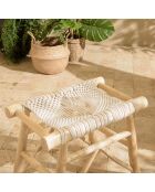 Tabouret en branches de teck assise en macramé will naturel - 55x35x46 cm