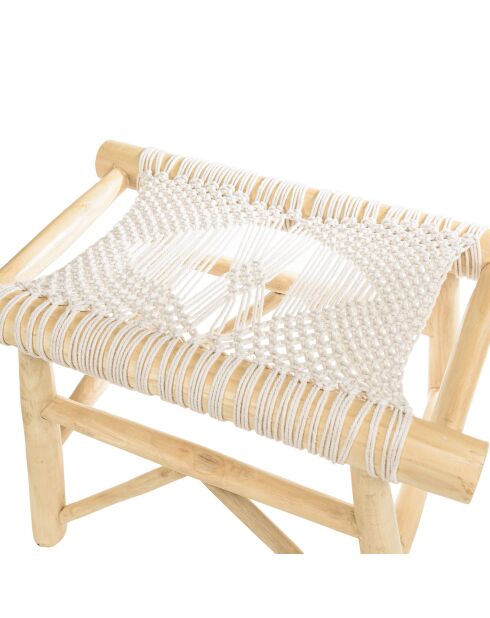 Tabouret en branches de teck assise en macramé will naturel - 55x35x46 cm