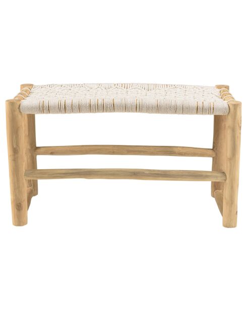 Banc en branches de teck assise en macramé will naturel - 80x36x46 cm