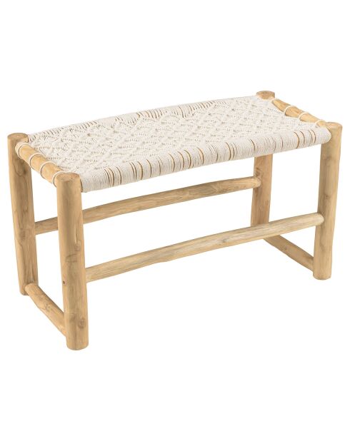 Banc en branches de teck assise en macramé will naturel - 80x36x46 cm