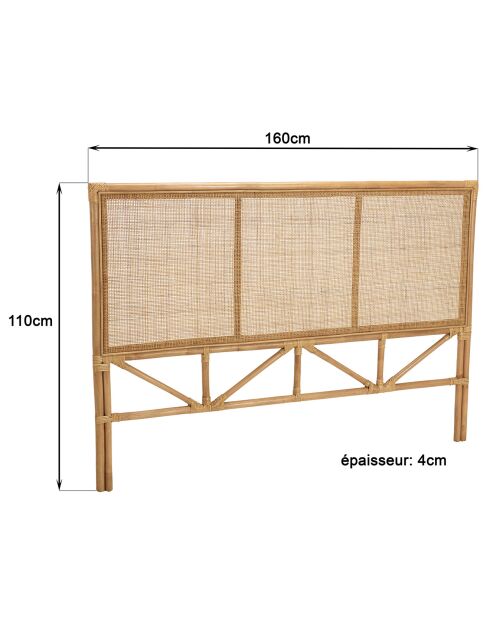 Tête de lit rectangle rotin kally miel - 160x4x110 cm