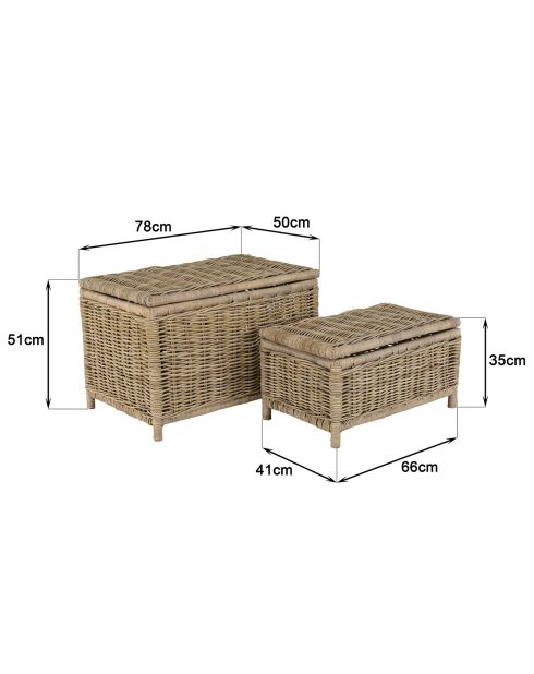 2 coffres rectangulaires en kubu naturel kally marron