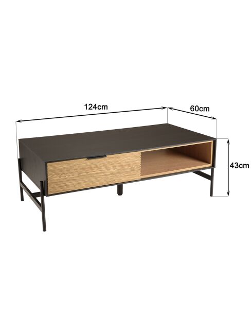 Table basse Pin pieds métal Charlie noir/bois - 124x60x43 cm