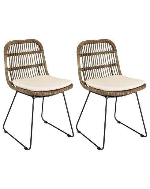 2 chaises en rotin coussin et pieds métal kally gris - 46x59x83 cm