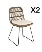 2 chaises en rotin coussin et pieds métal kally gris - 46x59x83 cm