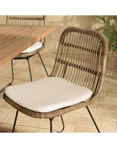 2 chaises en rotin coussin et pieds métal kally gris - 46x59x83 cm