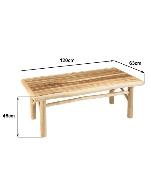 Table basse MADURA en branches de teck naturel - 120x63x46 cm