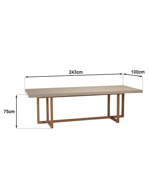 Table à manger rectangle béton pieds en teck dak beige - 243x100x75 cm