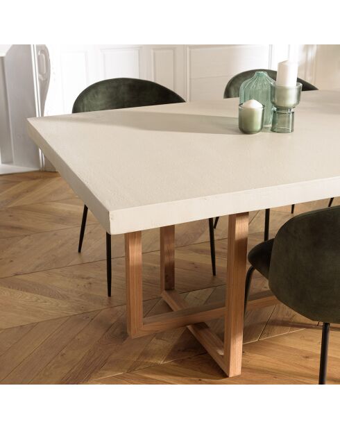 Table à manger rectangle béton pieds en teck dak beige - 243x100x75 cm