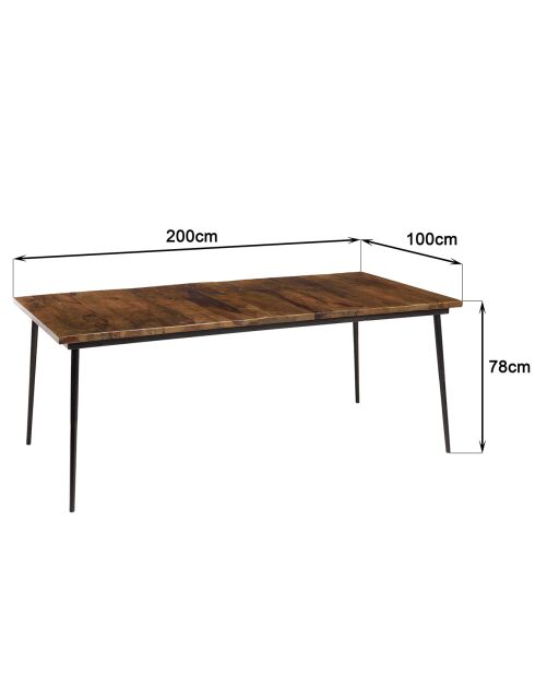Table à manger rectangulaire bois recyclé kiara marron - 200x100x78 cm