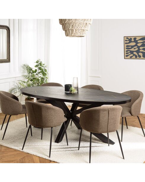 Table à manger effet pierre basile noir/doré - 220x110x76 cm