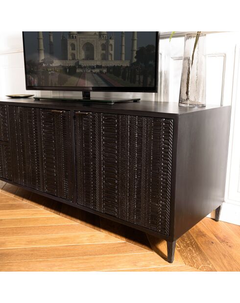 Meuble tv en manguier sculptés gloria noir - 140x45x51.5 cm