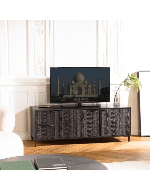 Meuble tv en manguier sculptés gloria noir - 140x45x51.5 cm
