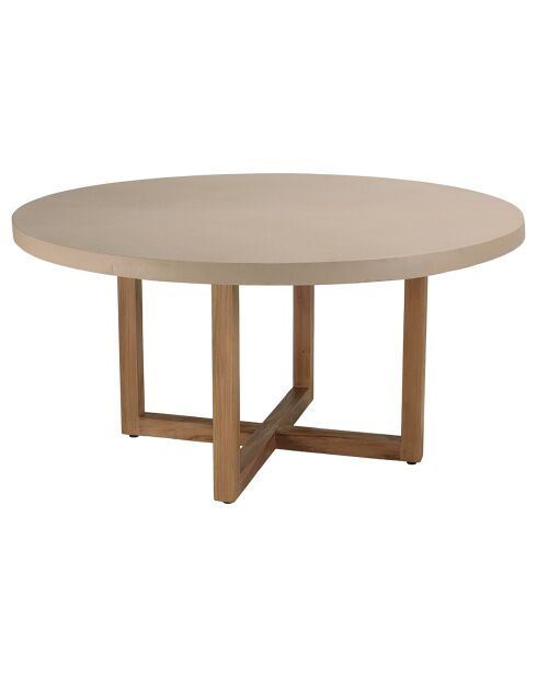 Table à manger ronde béton pieds en teck dak beige - 153x153x76 cm